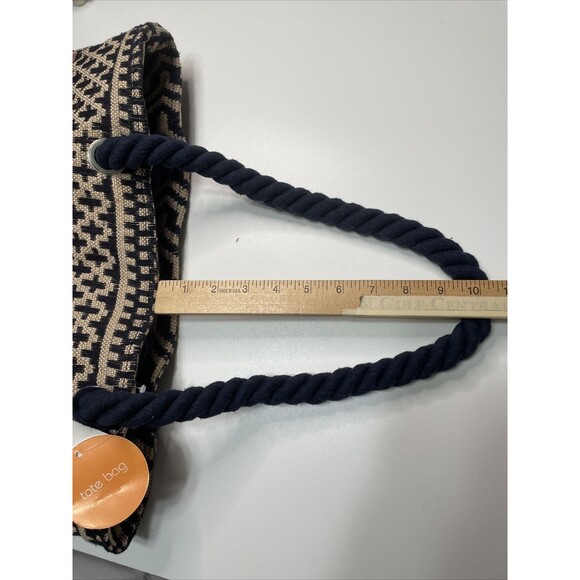 C&C California Beach Tote Shoulder Bag Woven Jute Tassel Navy Ivory Bohemian NWT - Picture 9 of 12